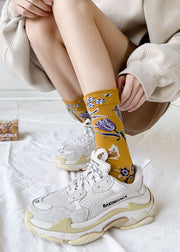 DIY retro Print Illustration Cotton Crew Socks