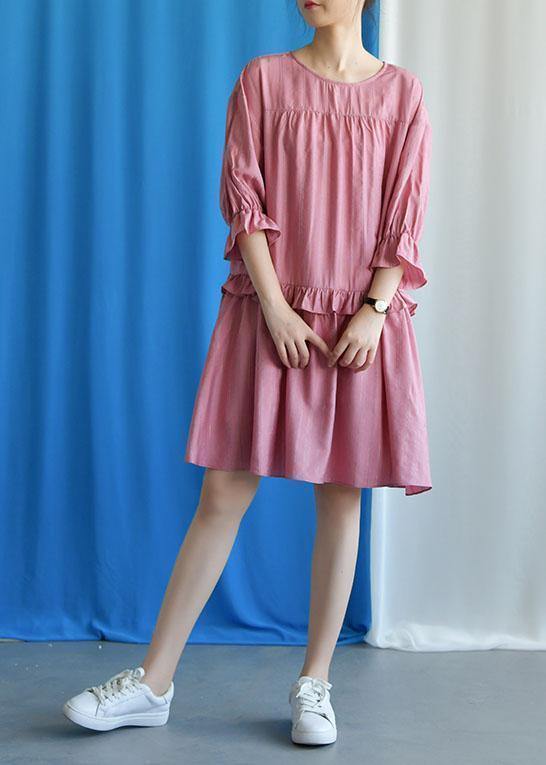 DIY ruffles collar cotton clothes Outfits pink Dresses fall - SooLinen