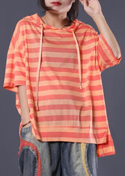 DIY short sleeve cotton tunic top Shape orange stripe shirts summer - SooLinen