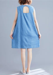 DIY sleeveless embroidery Cotton clothes Women Work denim blue Dresses summer - SooLinen