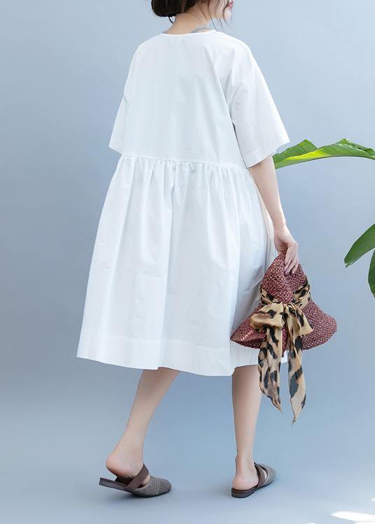 DIY v neck Cinched summer Tunics Work Outfits white Dress - SooLinen