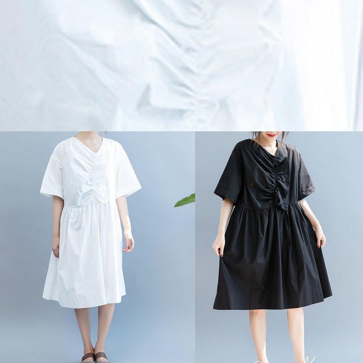 DIY v neck Cinched summer Tunics Work Outfits white Dress - SooLinen