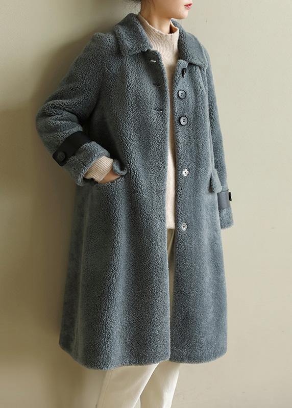 DIY warm Plus Size lapel collar tunic coat gray blue Midi outwears - SooLinen