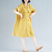 DIY yellow Cotton Wardrobes Mom Tutorials lapel collar short Dress