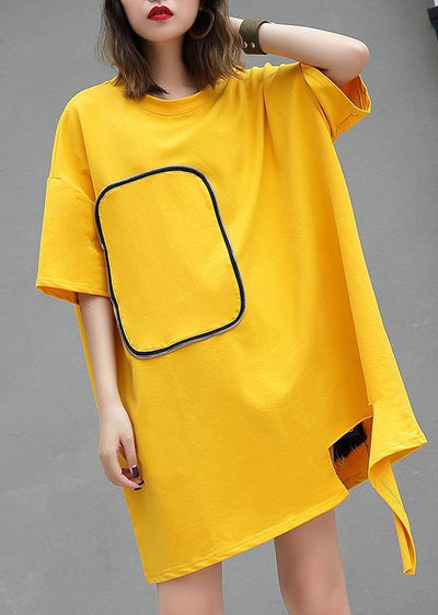 DIY yellow cotton clothes For Women o neck Midi summer blouses - SooLinen