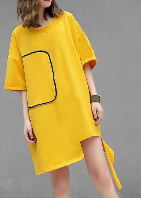 DIY yellow cotton clothes For Women o neck Midi summer blouses - SooLinen