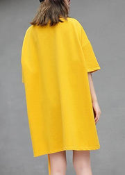 DIY yellow cotton clothes For Women o neck Midi summer blouses - SooLinen