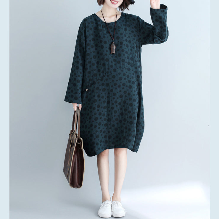 DIY yellow dotted Cotton tunic dress Casual Runway pockets cotton Dress