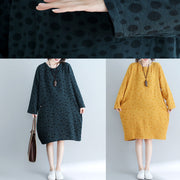 DIY yellow dotted Cotton tunic dress Casual Runway pockets cotton Dress