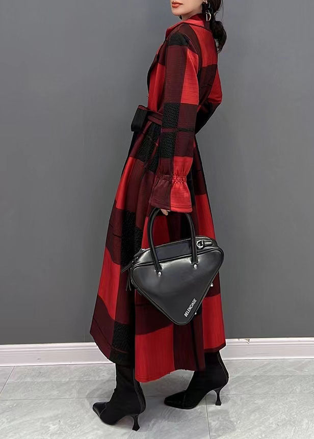 DIY asymmetric Plus Size maxi coat red plaid daily coats