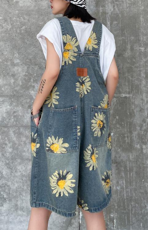 Denim Back Pants Summer Thin Print Straight Tube Shorts - SooLinen