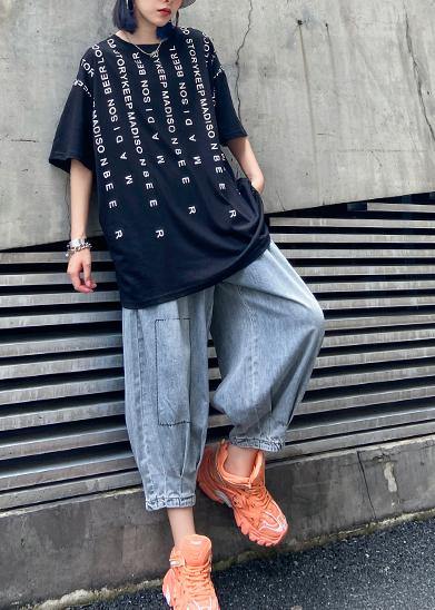 Denim blue pants women thin section high waist nine points lantern harem pants - SooLinen