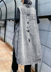 Denim waistcoat vest jacket loose mid-length waistband outer wear - SooLinen