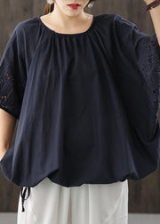 Diy Chocolate Hollow Out Cotton Blouse Top Summer - SooLinen