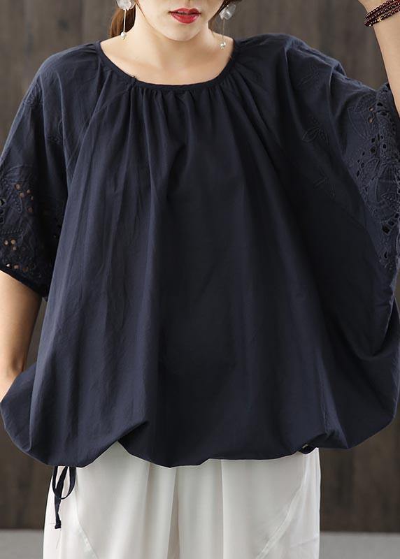 Diy Chocolate Hollow Out Cotton Blouse Top Summer - SooLinen