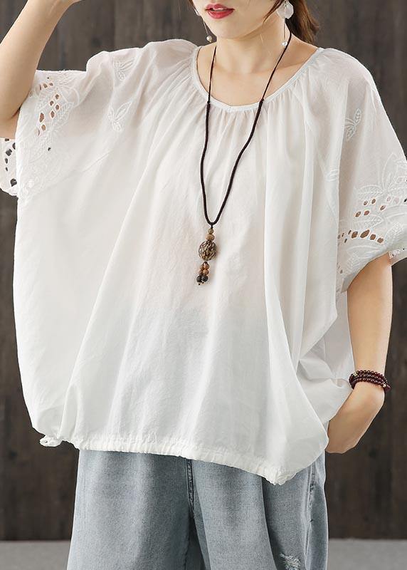 Diy Chocolate Hollow Out Cotton Blouse Top Summer - SooLinen