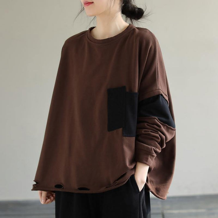 Diy Chocolate cotton Top silhouette Patchwork silhouette Spring top - SooLinen