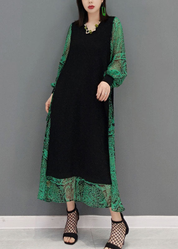 Diy Green O-Neck Tie Taille Lace Patchwork Knit Dress Spring