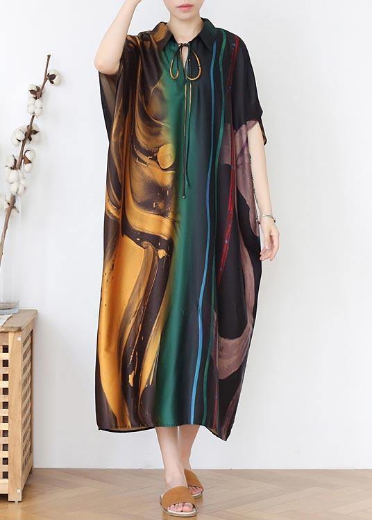 Diy Green Print tie Mid Summer Chiffon Dress - SooLinen