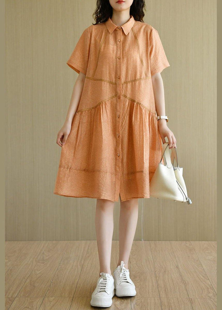 Diy Orange Yellow Peter Pan Collar Button Summer Dresses Short Sleeve - SooLinen