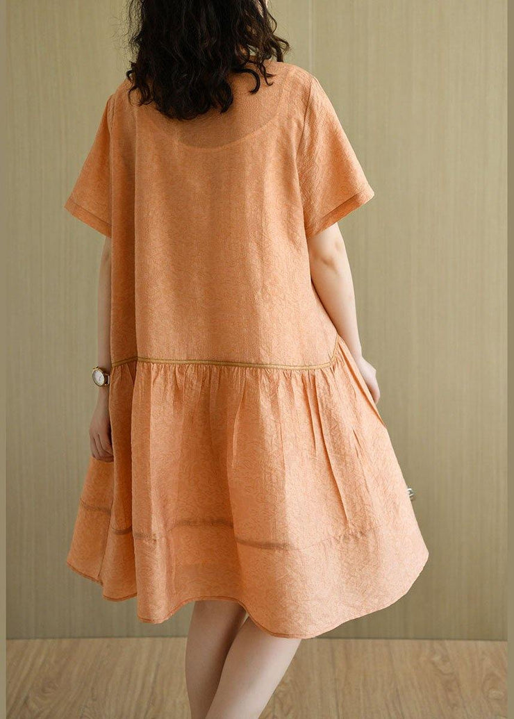 Diy Orange Yellow Peter Pan Collar Button Summer Dresses Short Sleeve - SooLinen