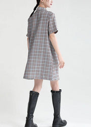 Diy Plaid Peter Pan Collar Pockets Summer Short Sleeve Dress - SooLinen