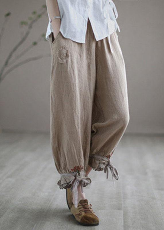 Diy Purple Casual Embroideried Summer Harem Linen Pants - SooLinen