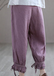 Diy Purple Casual Embroideried Summer Harem Linen Pants - SooLinen