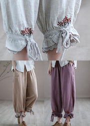 Diy Purple Casual Embroideried Summer Harem Linen Pants - SooLinen