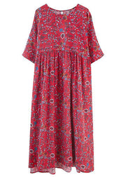 Diy Red Pockets Print Cotton Maxi Dresses Cinched - SooLinen