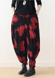 Diy Red Print Harem Cotton Pants - SooLinen