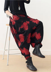 Diy Red Print Harem Cotton Pants - SooLinen