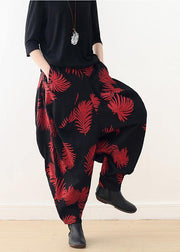 Diy Red Print Harem Cotton Pants - SooLinen