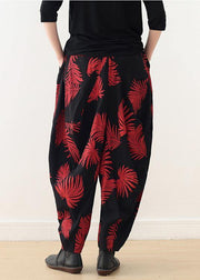 Diy Red Print Harem Cotton Pants - SooLinen