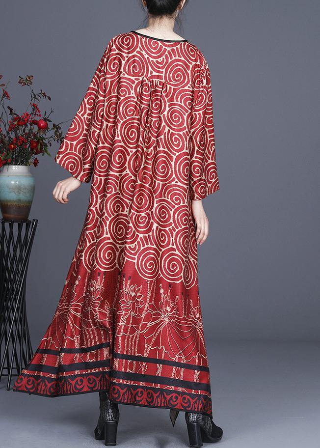 Diy Red Print Oriental asymmetrical design Dresses Summer Spring - SooLinen