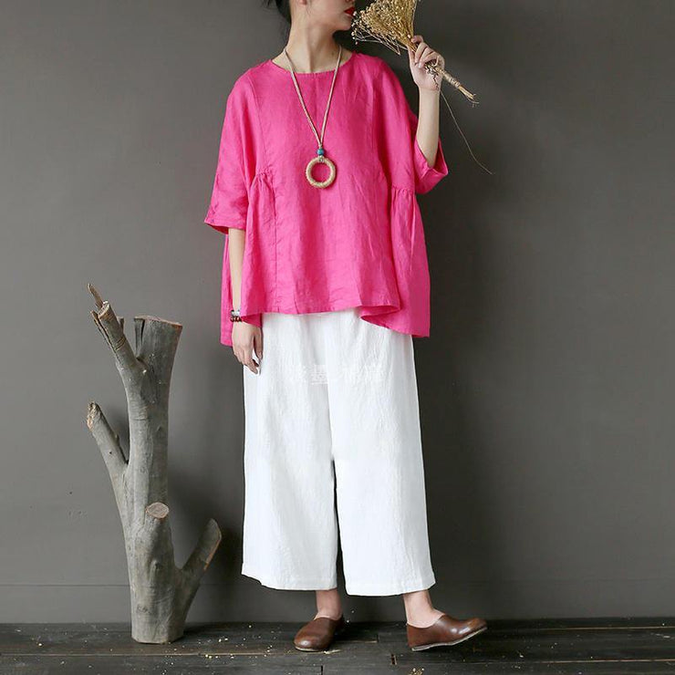 Diy U Neck Linen Summer Rose Tops - SooLinen