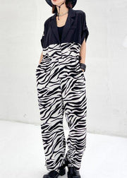 Diy White Zebra pattern Patchwork Casual Jumpsuit Shorts Summer - SooLinen