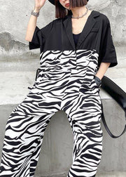 Diy White Zebra pattern Patchwork Casual Jumpsuit Shorts Summer - SooLinen