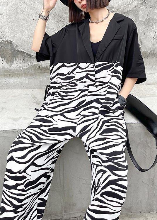 Diy White Zebra pattern Patchwork Casual Jumpsuit Shorts Summer - SooLinen