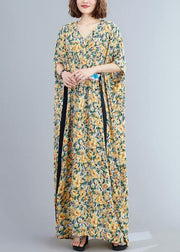 Diy Yellow Print Loose Long Summer Cotton Dress - SooLinen