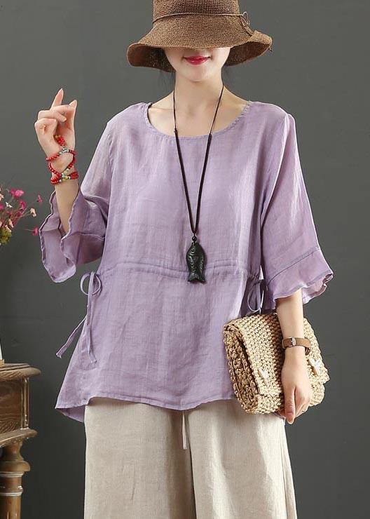 Drawstring Cotton Linen Flared Sleeve Summer Shirt - SooLinen