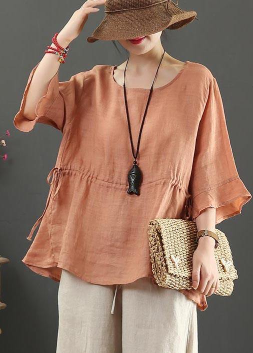 Drawstring Cotton Linen Flared Sleeve Summer Shirt - SooLinen