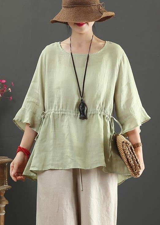 Drawstring Cotton Linen Flared Sleeve Summer Shirt - SooLinen