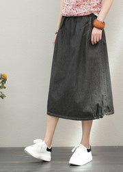 Elastic waist mid-length half-length denim skirt loose loose  wild A-line skirt - SooLinen