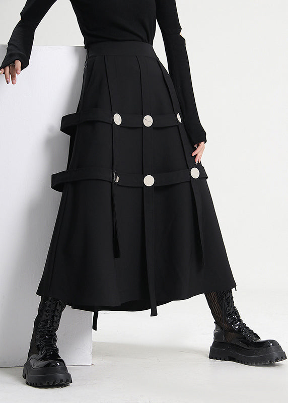 Elegant Black Asymmetrical Rivet Cotton Skirts Spring