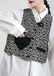 Elegant Black Button Pockets Fall Sleeveless Blouses Vest