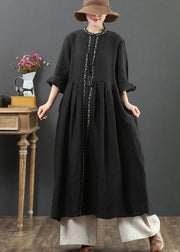 Elegant Black Clothes O Neck Cinched A Line Spring Dresses - SooLinen