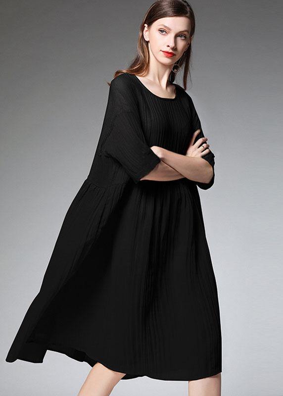 Elegant Black O-Neck Patchwork Summer Dresses - SooLinen