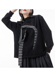 Elegant Black Stand Collar Patchwork Sweatshirts Top Spring