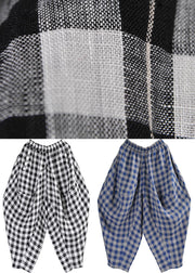 Elegant Black White Plaid Cotton Linen Harem Pants Summer - SooLinen